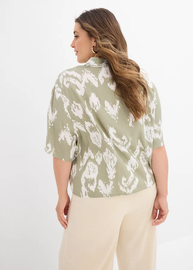 Chemisier en viscose avec imprimé ethnique, Couleur: gris vert/écru imprimé