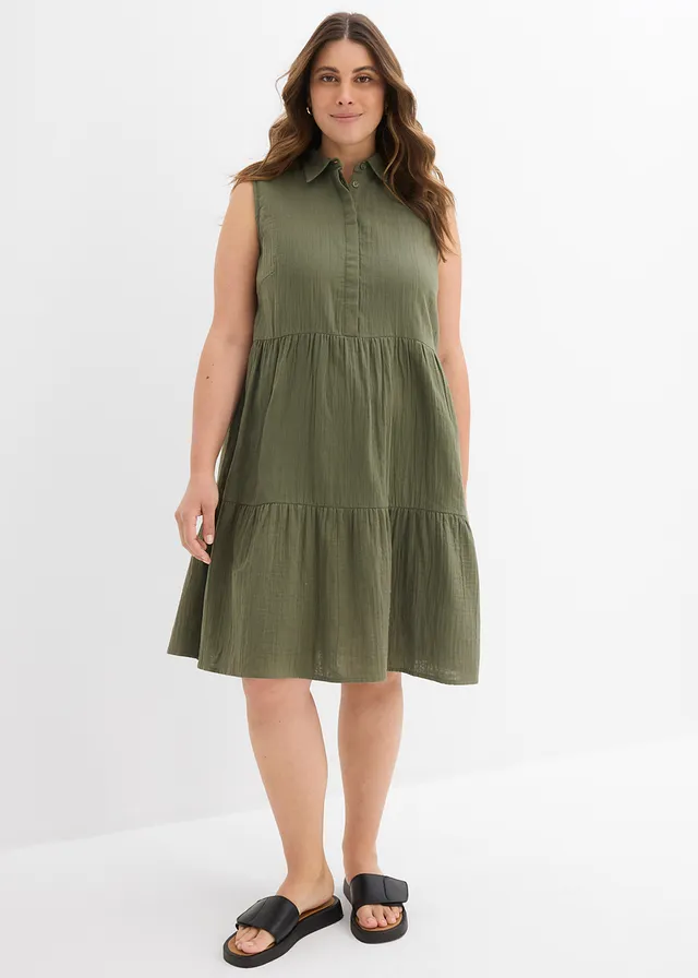 Robe-tunique légère en gaze de coton, Couleur: olive foncé