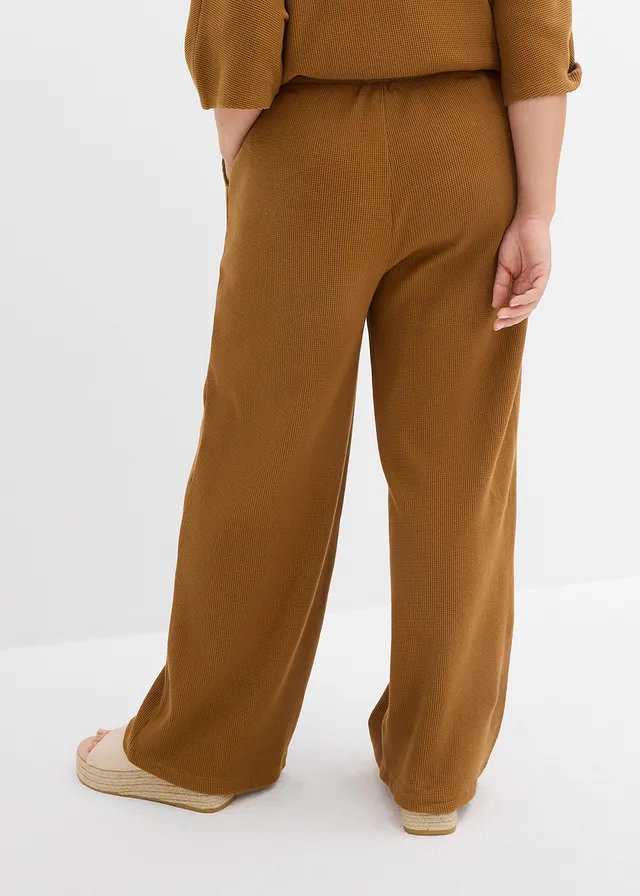 Pantalon 100% coton texturé, Couleur: marron cognac