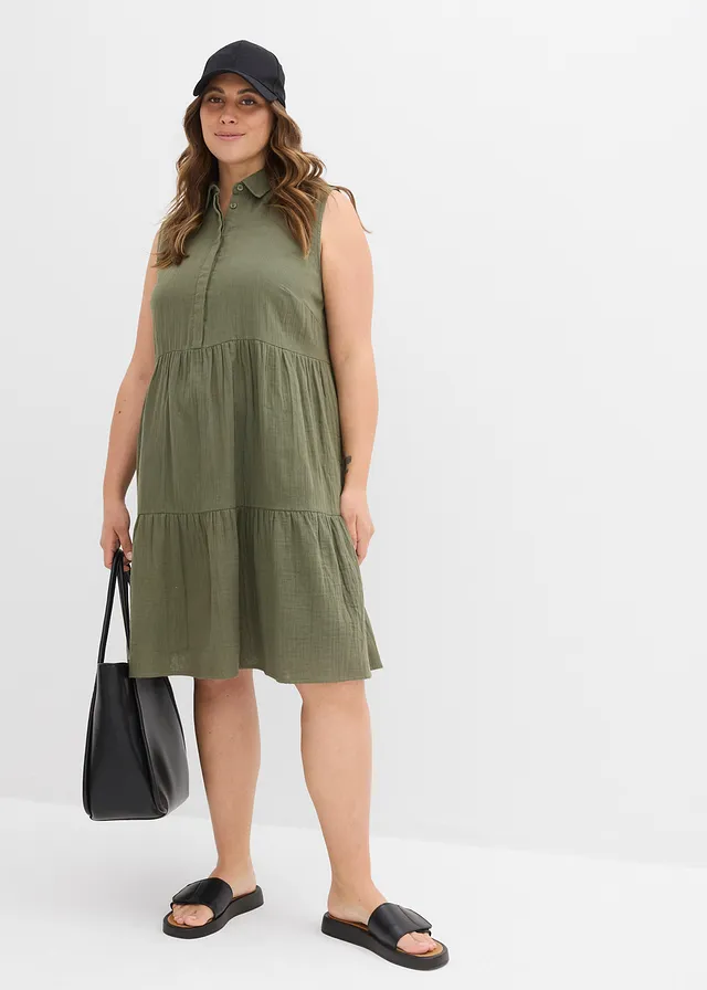 Robe-tunique légère en gaze de coton, Couleur: olive foncé
