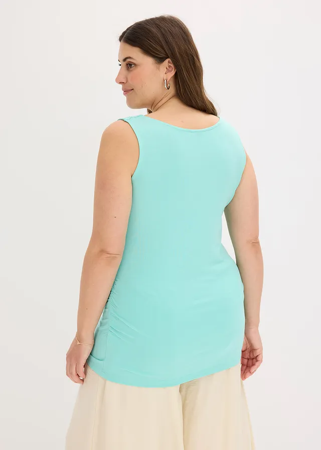Top van zachte viscosemix, Kleur: mentholblauw