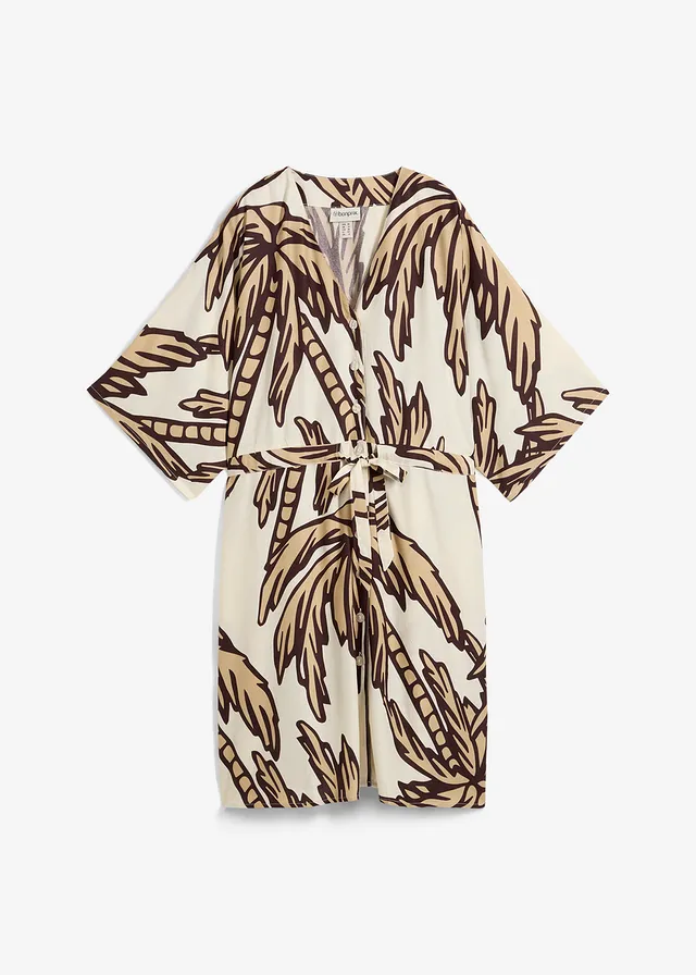 Robe courte en viscose fluide, manches kimono, Couleur: naturel/marron foncé/beige foncé floral