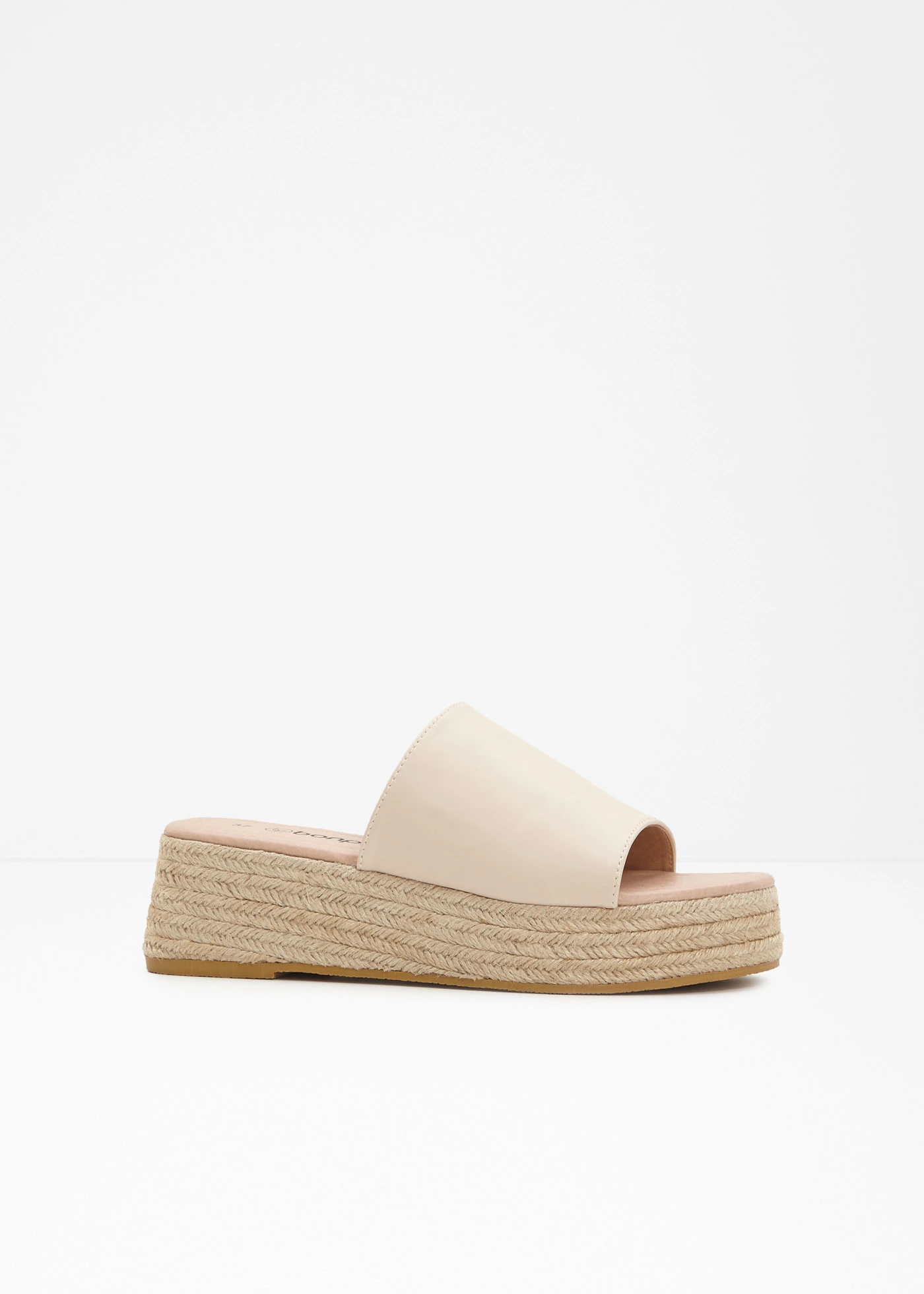 Plateau slippers met hak in raffia-look • beige • bonprix online shop