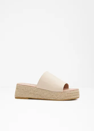 Plateau slippers met hak in raffia-look