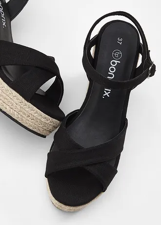 Sandaletten met sleehak in raffia-look • zwart • bonprix online shop