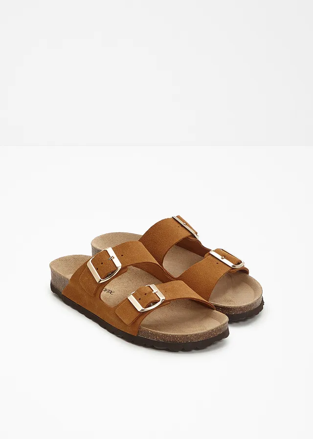 Mules en cuir velours, Couleur: camel