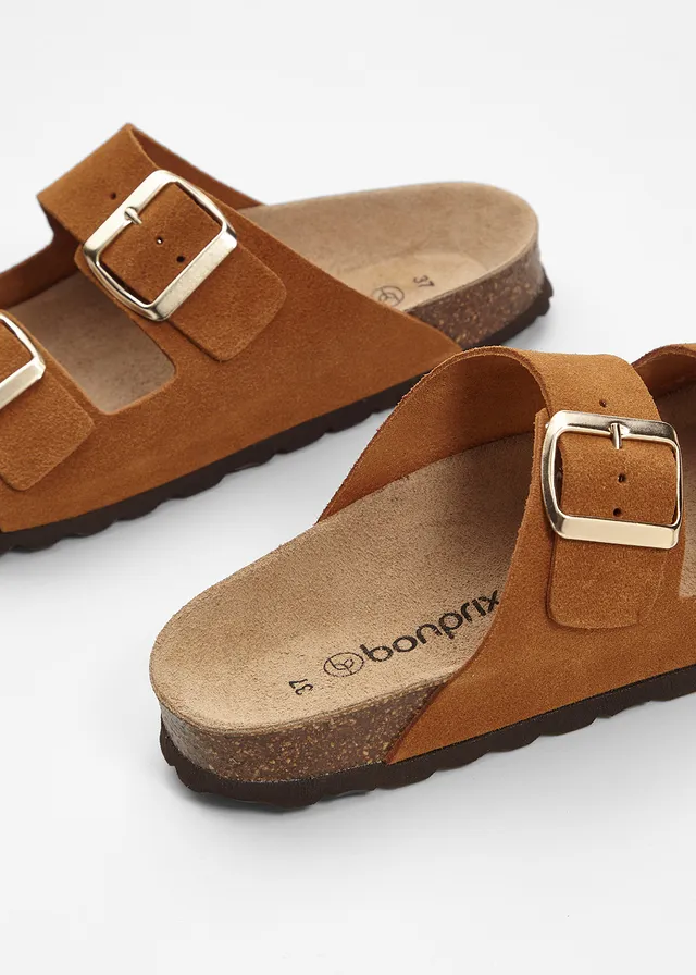 Leren slippers • camel • bonprix online shop