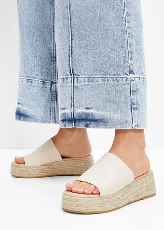 Plateau slippers met hak in raffia-look • beige • bonprix online shop