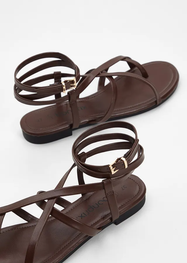 Sandalen met riempjes, Kleur: donkerbruin