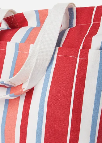 Velká plátěná kabelka, barva: krémově bílá-pestrá s podélnými proužky