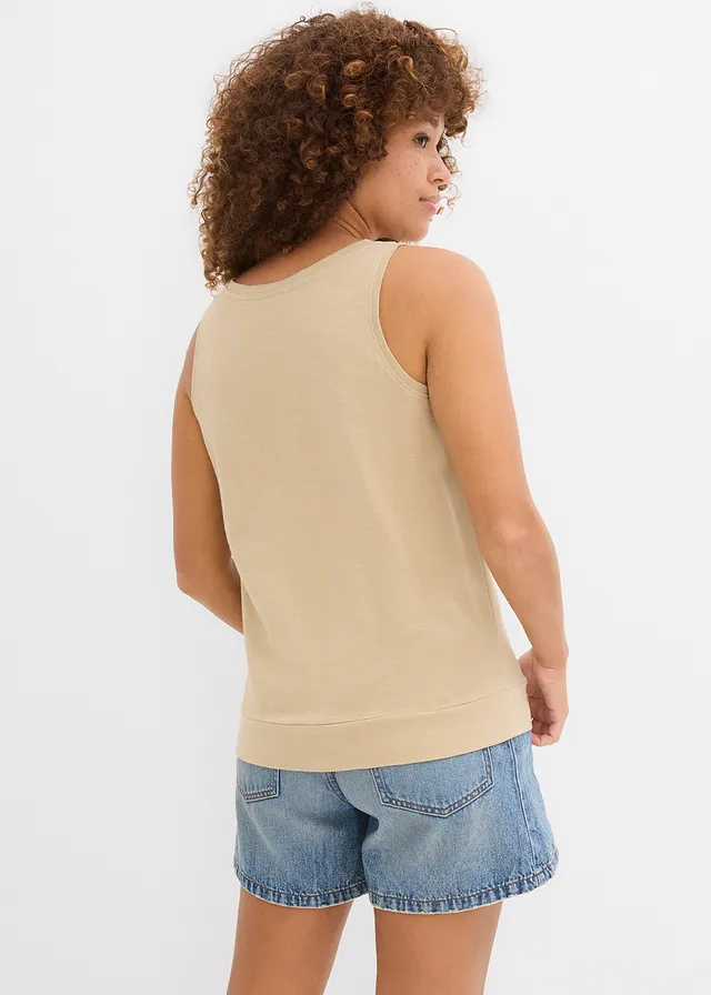 Lot de 2 débardeurs 100% coton, Couleur: beige foncé/bleu menthol
