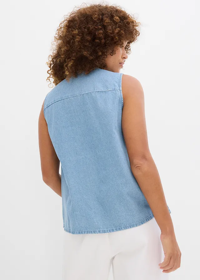 Denim blousetop, Kleur: ijsblauw denim