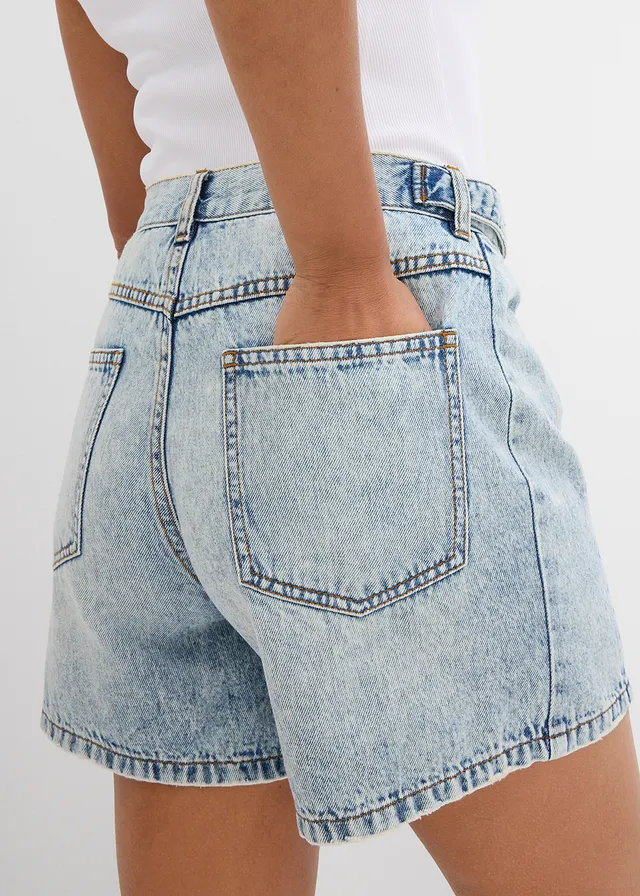 Jeansshort mid waist, low stretch • ijsblauw denim used • product-page.page-title-suffix