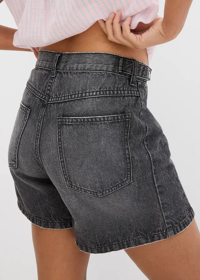 Jeansshort mid waist, low stretch • zwart denim used • product-page.page-title-suffix