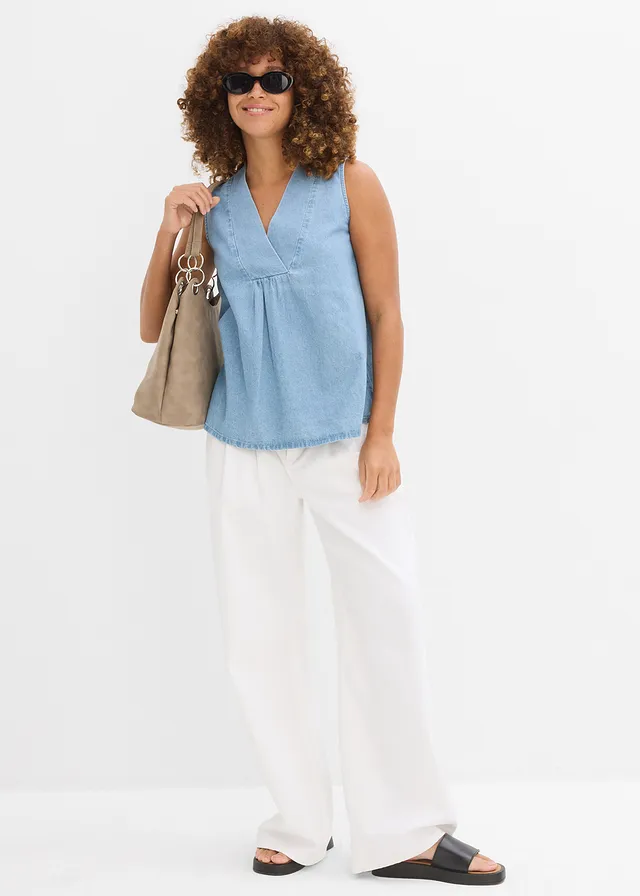 Denim blousetop, Kleur: ijsblauw denim