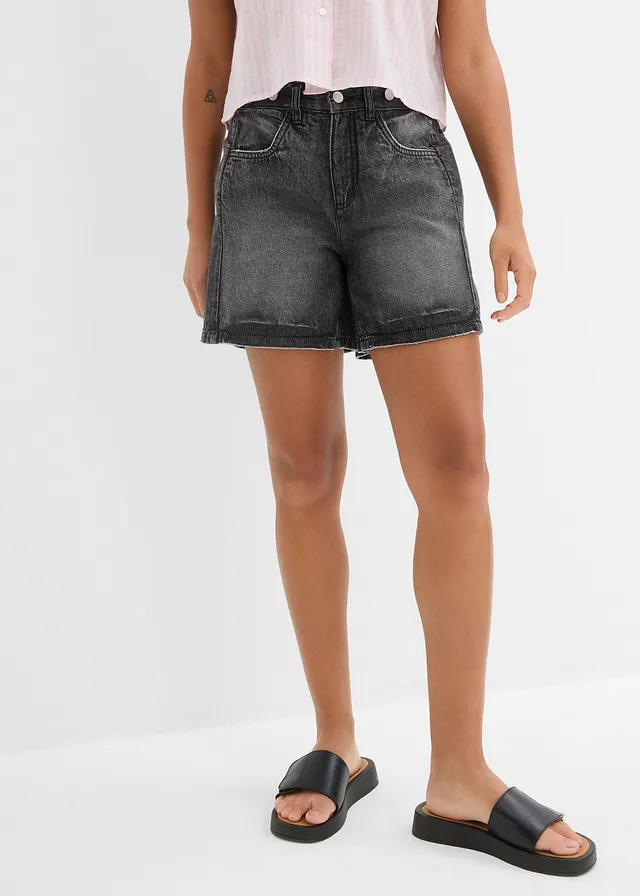 Jeansshort mid waist, low stretch • zwart denim used • product-page.page-title-suffix