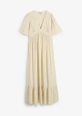 Maxi jurk met strokenrok van soepele viscose, Kleur: ecru