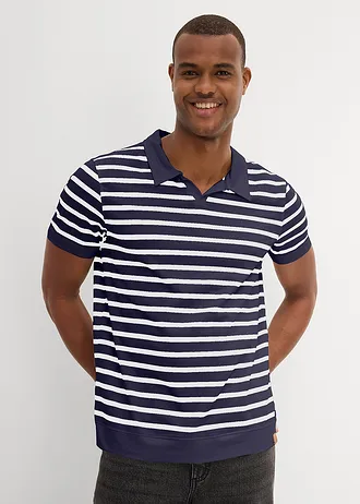 Polo manches courtes coton, Couleur: bleu foncé rayé