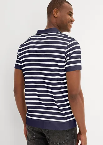 Polo manches courtes coton • bleu foncé rayé • Boutique bonprix