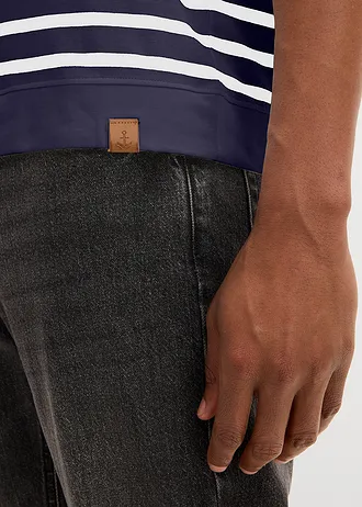 Polo manches courtes coton • bleu foncé rayé • Boutique bonprix