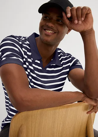 Polo manches courtes coton • bleu foncé rayé • Boutique bonprix