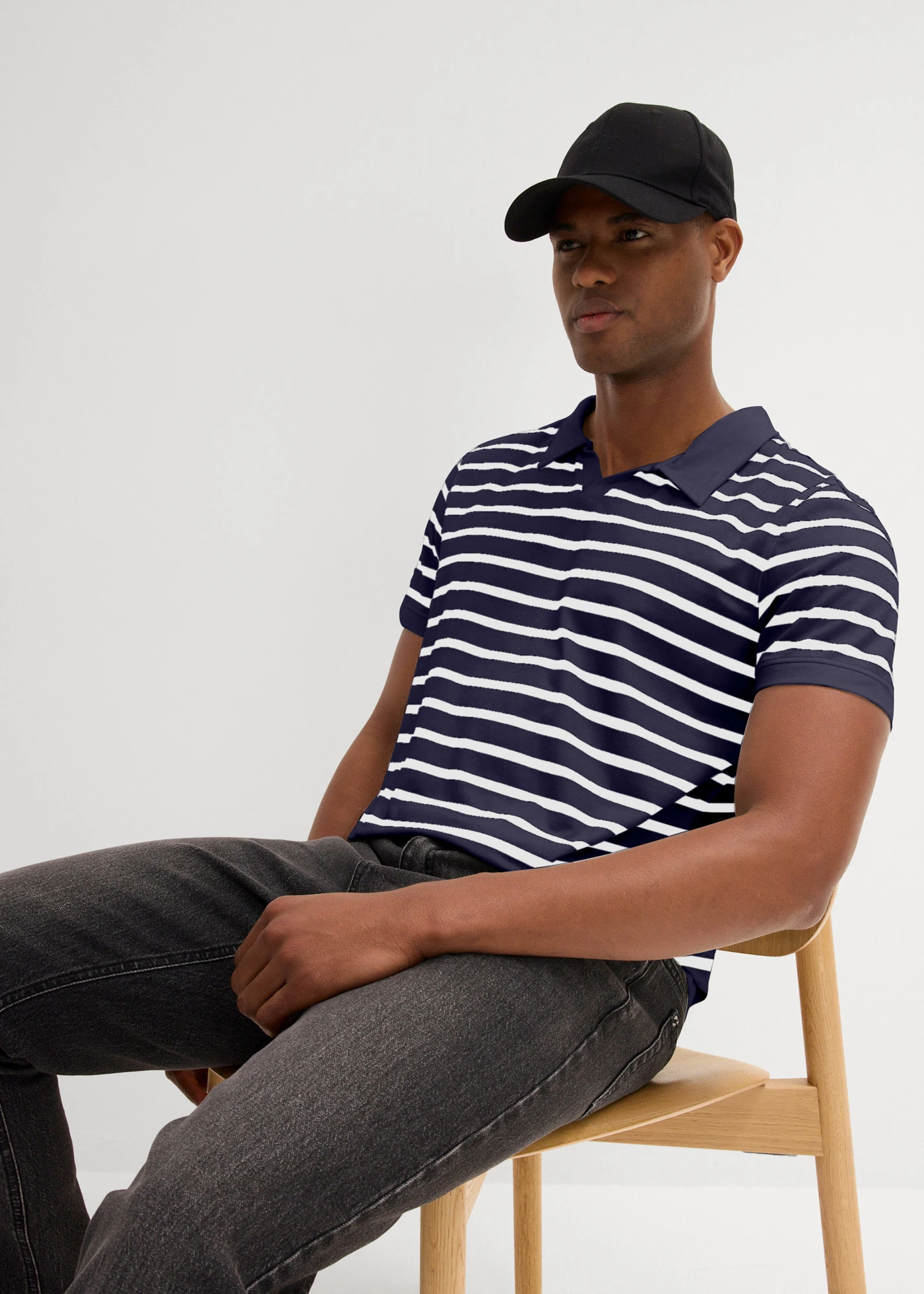 Polo manches courtes coton • bleu foncé rayé • Boutique bonprix