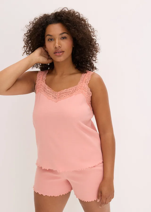 Pyjashort avec empiècement dentelle, Couleur: vieux rose
