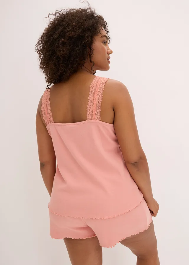 Pyjashort avec empiècement dentelle, Couleur: vieux rose