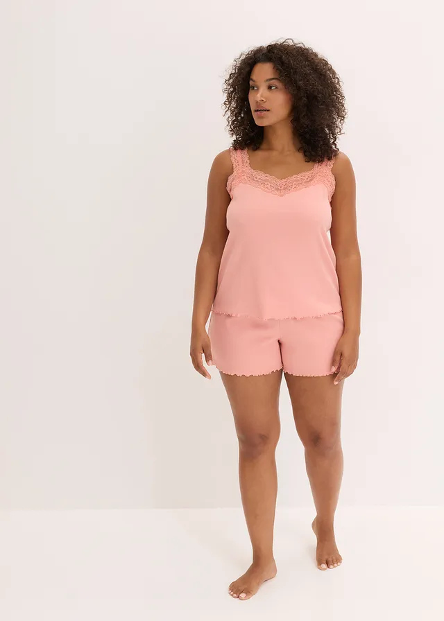 Pyjashort avec empiècement dentelle, Couleur: vieux rose