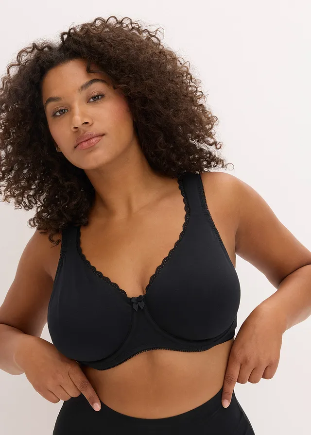 Lot de 2 soutiens-gorge minimiseurs moulés coton, avec armatures, Couleur: 2x noir