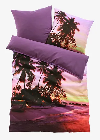 Dubbelzijdige dekbedovertrek met strandmotief • paars • bonprix online shop