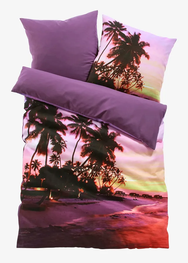 Dubbelzijdige dekbedovertrek met strandmotief • paars • bonprix online shop
