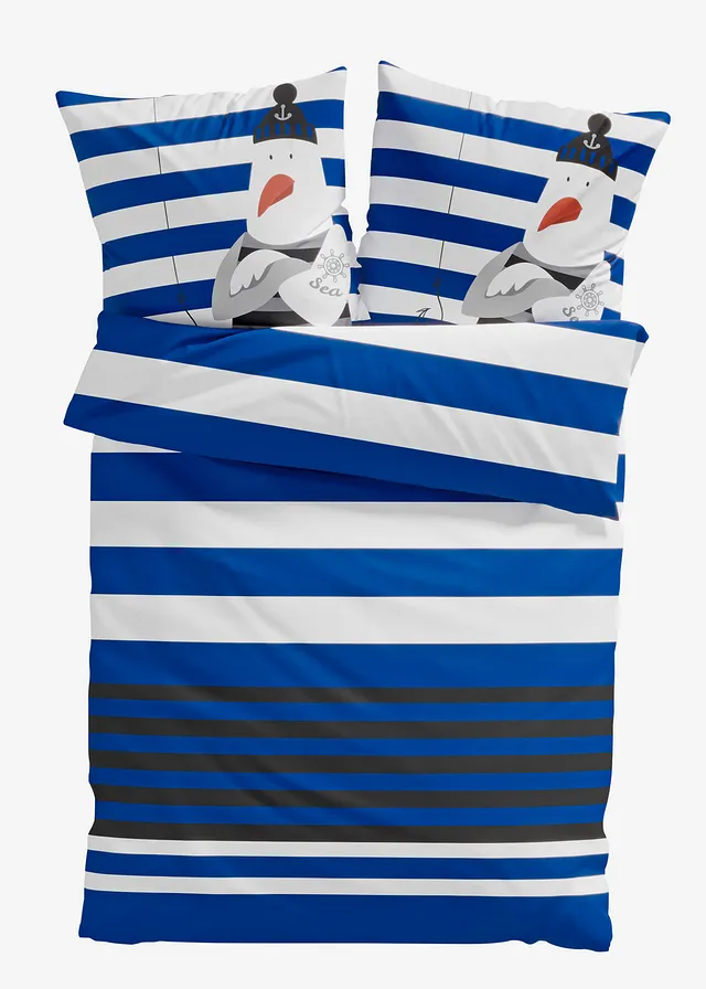 Parure de lit en coton mélangé, Couleur: bleu + blanc
