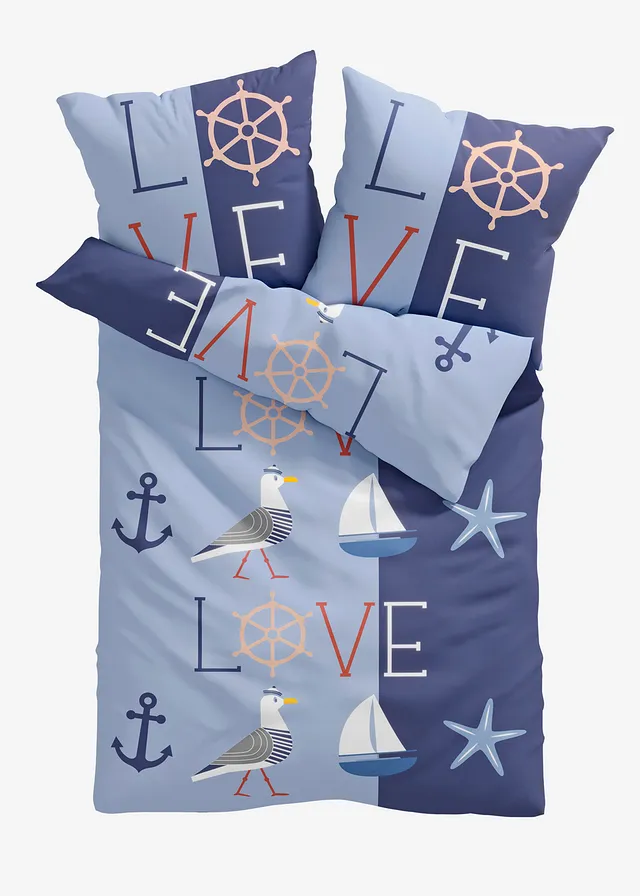 Parure de lit en linon, Couleur: bleu