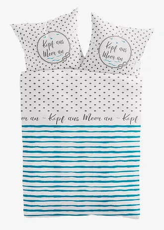 Lenjerie de pat din linou • alb/albastru • magazin bonprix