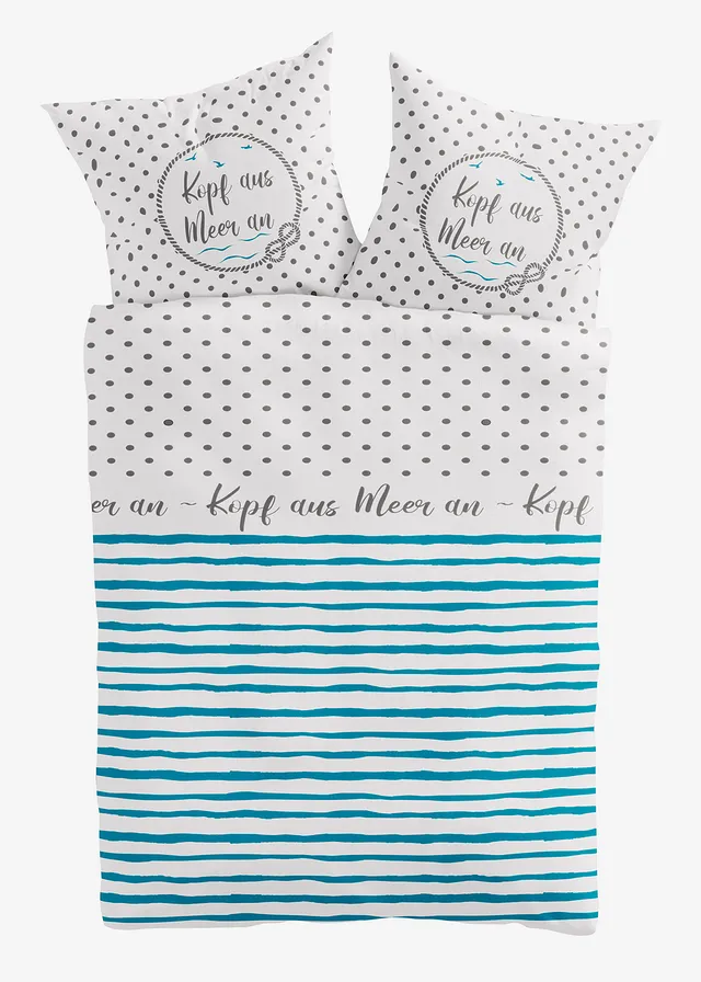 Parure de lit en linon, Couleur: blanc/bleu