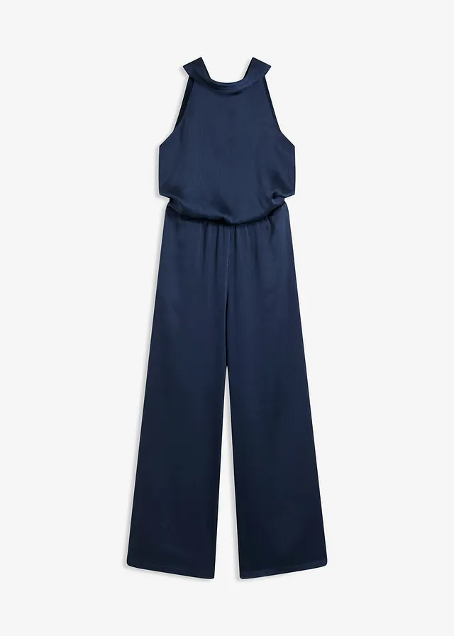 Jumpsuit van gestructureerd satijn, Kleur: donkerblauw