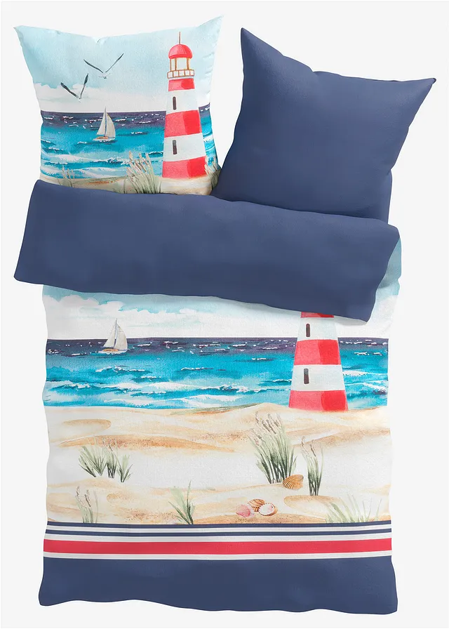 Lenjerie reversibilă de pat, motiv maritim