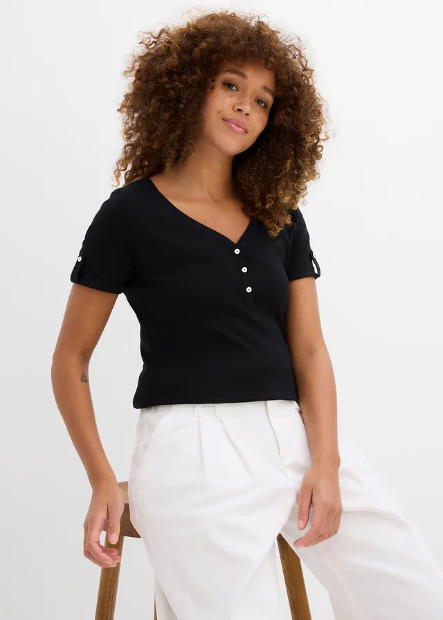 T-shirt col tunisien 100% coton • noir • product-page.page-title-suffix