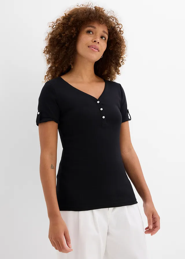 T-shirt col tunisien 100% coton • noir • product-page.page-title-suffix