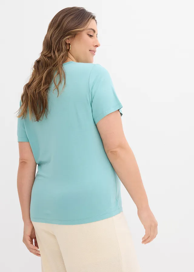 T-shirt van soepele viscose, Kleur: lichtturkoois