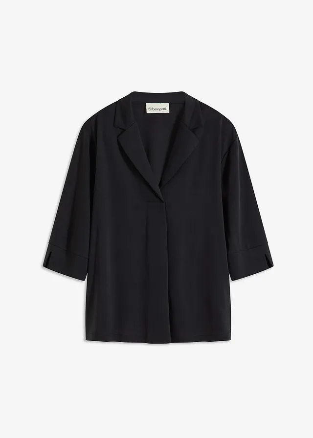 Shirttuniek van soepele viscose piqué, Kleur: zwart
