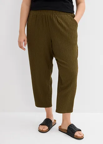 Wijde jersey broek van crêpe, cropped, Kleur: aardekleurig olijfgroen