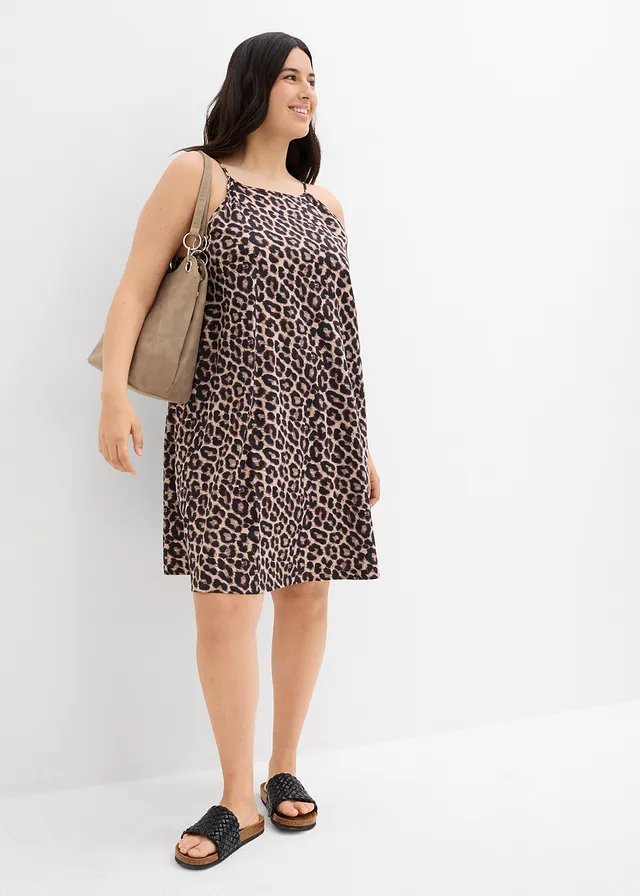 Jurk van puur katoen, Kleur: beige luipaardprint