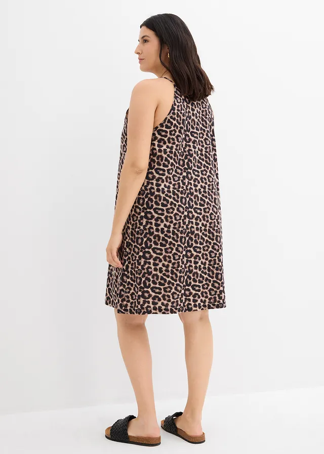 Jurk van puur katoen, Kleur: beige luipaardprint