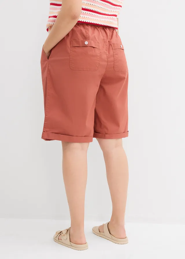 Bermuda effet paper touch en coton extensible, Couleur: cognac