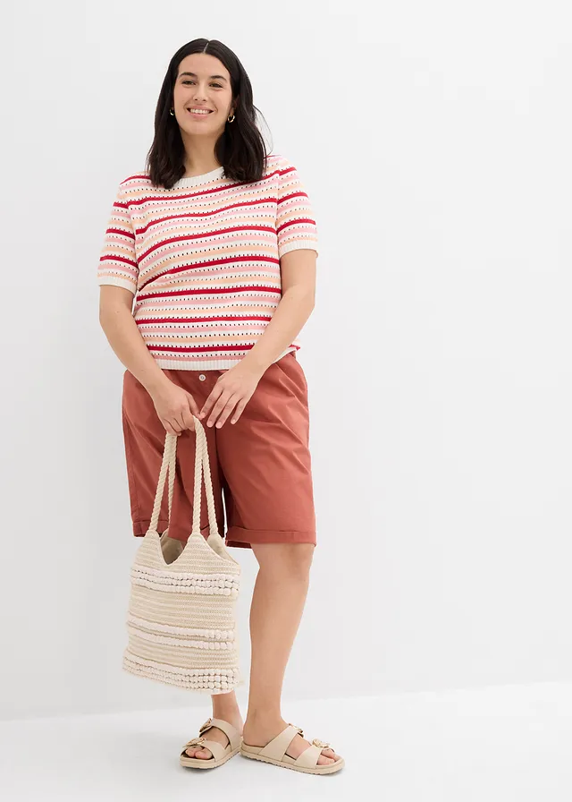 Bermuda effet paper touch en coton extensible, Couleur: cognac
