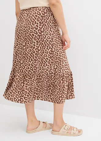 Žerzejová sukně z viskózové směsi, barva: béžová s leopardím potiskem