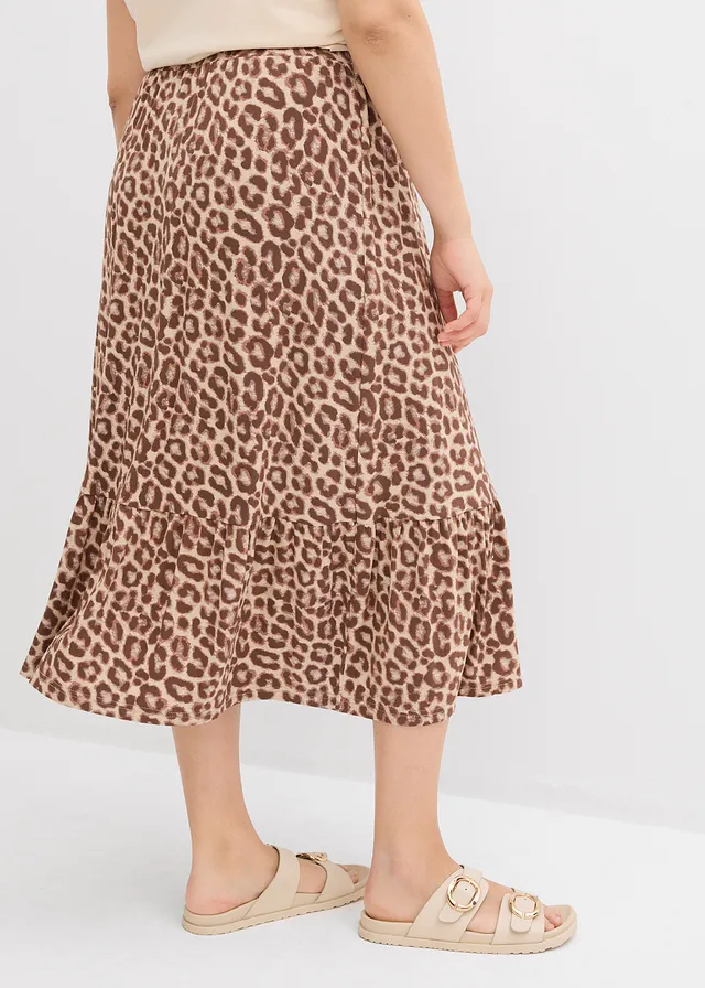 Jersey rok in een viscosemix, Kleur: beige met luipaardprint