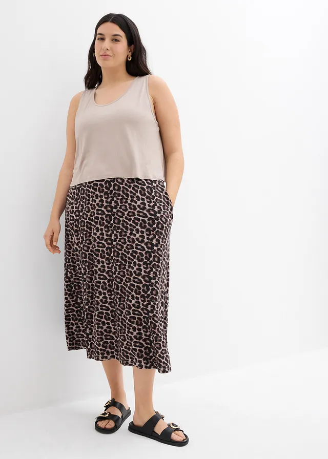 Shirtjurk van een soepele viscose-elastanmix, Kleur: natuursteen luipaardprint